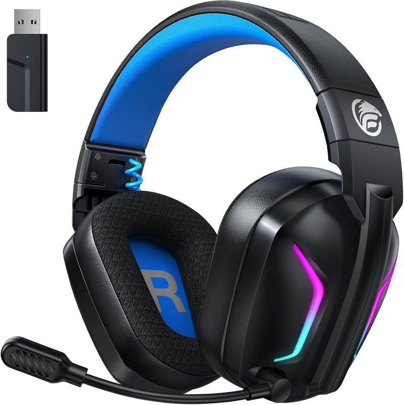 Fachixy Wireless Gaming Headset with Microphone for PC, PS5, PS4, Bluetooth Gaming Headphones - Fast Charge 50Hr Battery, Cool LED Lights for Switch, Laptop, Mobile, Mac 2.4GHz Gamer Headset - Image 1